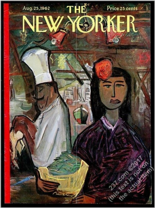 August 25, 1962 New Yorker Magazine Cover featuring Ludwig Bemelmans' Waitress