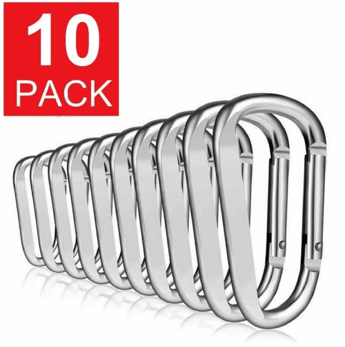 SilverLink Carabiner Set: 10-Pack Aluminum D-Ring Key Chain Clip Hooks