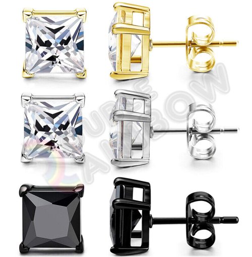 CZ Square Sterling Silver Stud Earrings