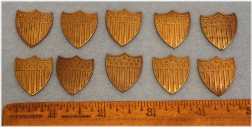 1930s Stamped Brass Star Spangled Shield Army Pins Set