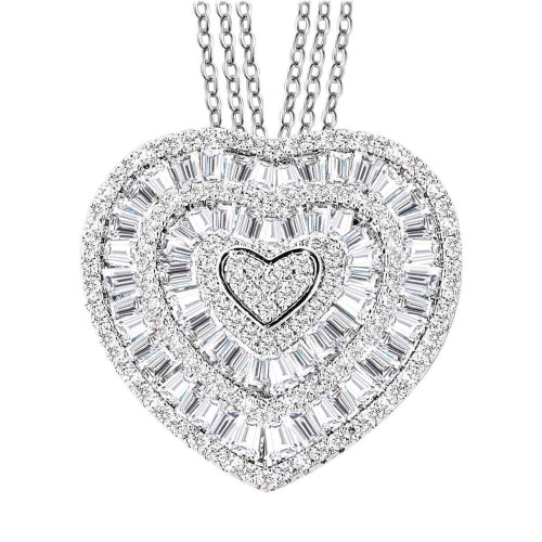 Triple Strand Heart Necklace with White Cubic Zirconia Pendant