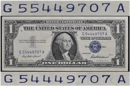 1957 $1 Silver Certificate Mismatched Serial Number