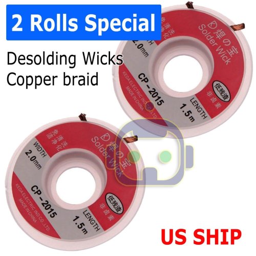 RosinClean Desoldering Braid - 2mm x 5ft Rolls for Residue-Free Solder Removal