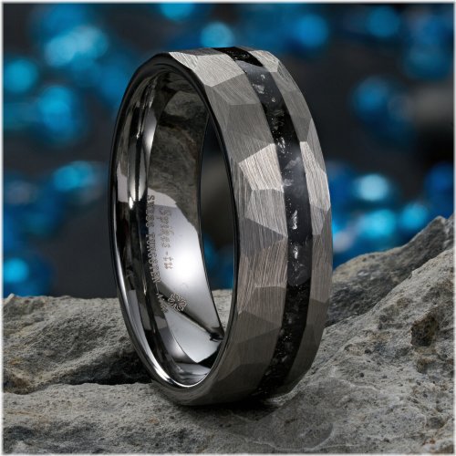 Meteorite Black Line Tungsten Ring