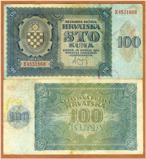 Vintage Croatian Banknote - 100 Kuna, 1941