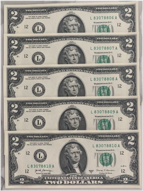 Sequential Uncirculated $2 Bill Lot