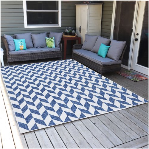Steel Blue Geometric Outdoor Rug
