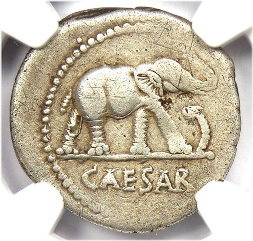 Ancient Silver Denarius: Julius Caesar's Elephant Coin (49 BC)