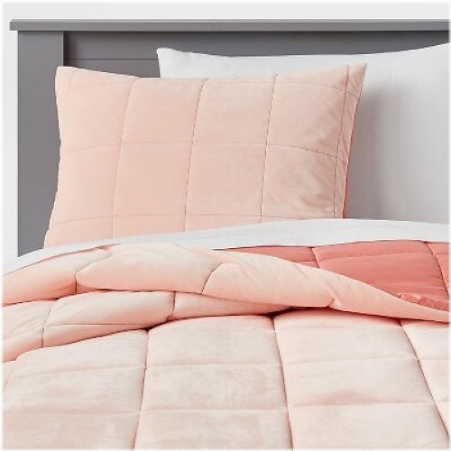 Windowpane Velvet Pink Comforter Set