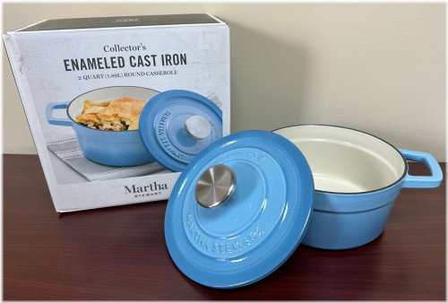 Enameled Cast Iron Round Casserole Pot in Blue by Martha Stewart