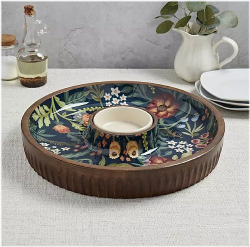 Scarlet Floral Mango Wood Chip & Dip Bowl