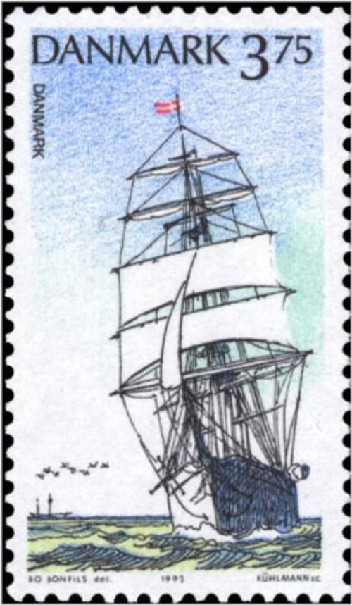 Full Rigged Ship Denmark Stamp