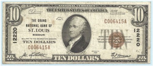 Grand NB St. Louis $10 1929-T1 - Ch#12220 - VF