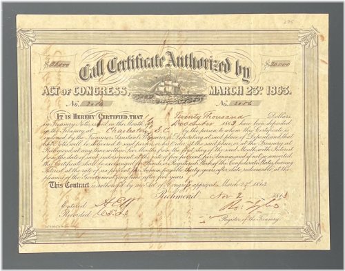 Confederate States Call Certificate - Criswell 135, Ball 275