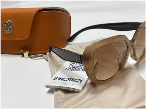 Milky Brown Tortoise Sunglasses Set with Case by Tory Burch