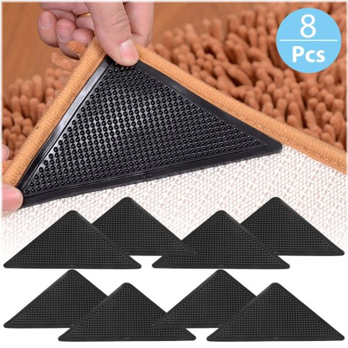 GripEase Non-Slip Rug and Carpet Grippers - Set of 8 Washable and Reusable Pads