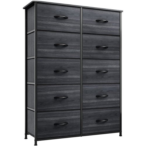 Charcoal Black 10-Drawer Dresser and Nightstand Organizer