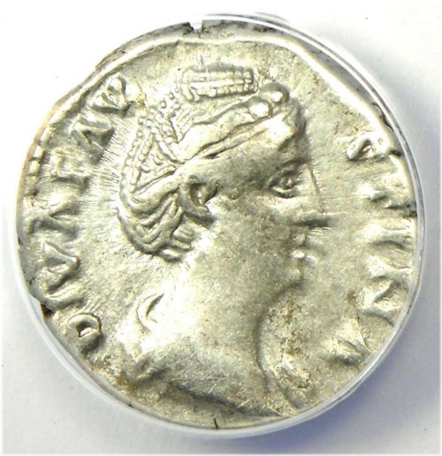 Ancient Roman Empress Faustina Silver Denarius - 147 AD, ANACS VF35