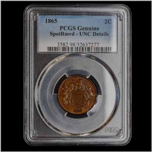 1865 PCGS Uncirculated Two Cent Coin