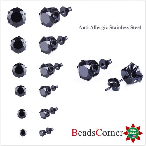 Black Zircon Steel Stud Earrings