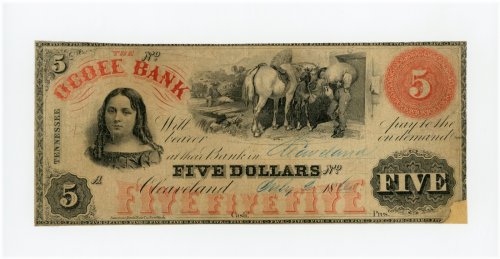 The Ocoee Bank $5 Cleaveland, TENNESSEE Note (Cleaveland Branch) - 1860