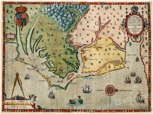 Virginia Vintage Wall Map by John White - 1590