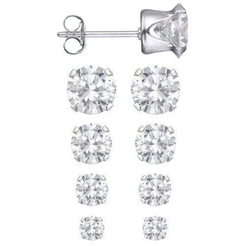 Sparkling Silver Stud Earrings Set