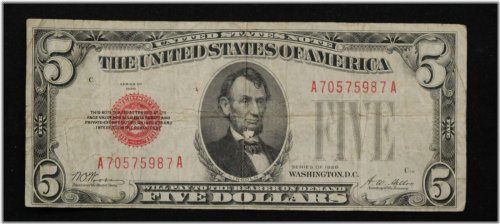 Vintage 1928 Five Dollar Red Seal Note in VG/Fine Condition