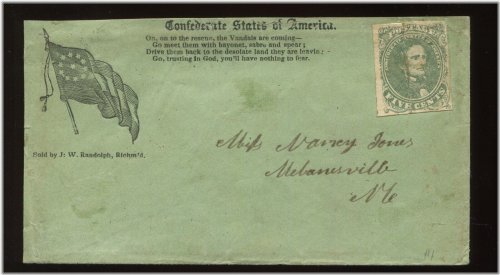 Confederate States 10 Star Patriotic Cover Stamp LV4421