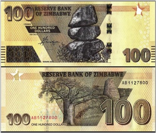 Zimbabwean Denomination - P-106, 100 Dollar, 2020, UNC