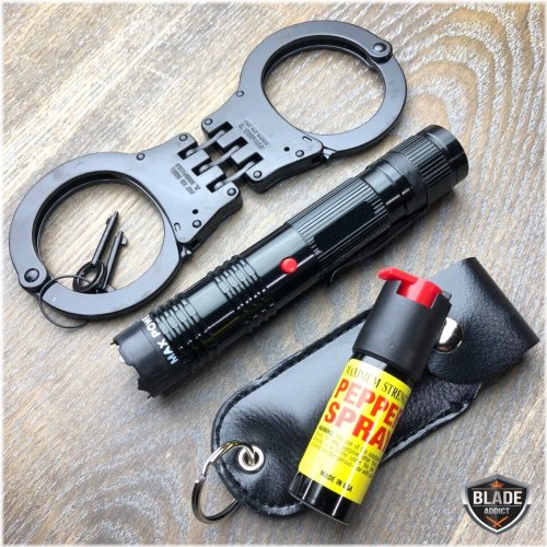 Defense Essentials Kit: Handcuffs, Pepper Spray & Stun Gun