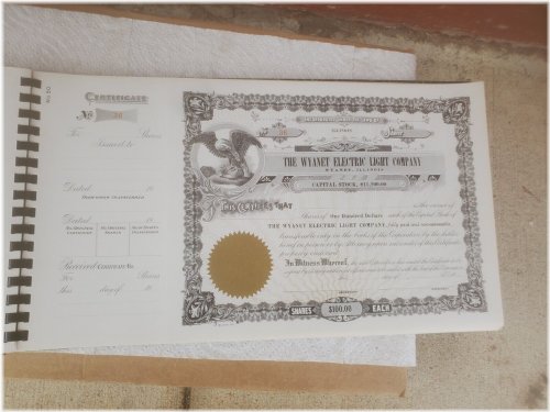 Wyanet Electric Light Company Stock Certificates Collection