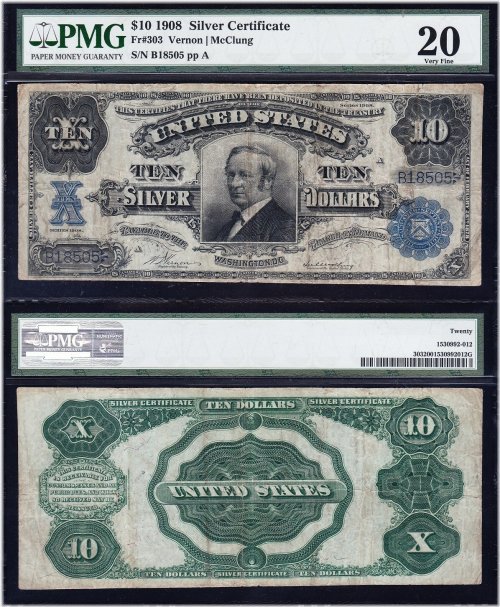 TOMBSTONE Silver Certificate - 1908 VF PMG 20