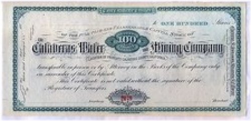 Calaveras Water Mining Company Stock Certificate - California