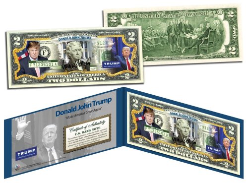 Colorized $2 Bill featuring President Donald J. Trump's Image