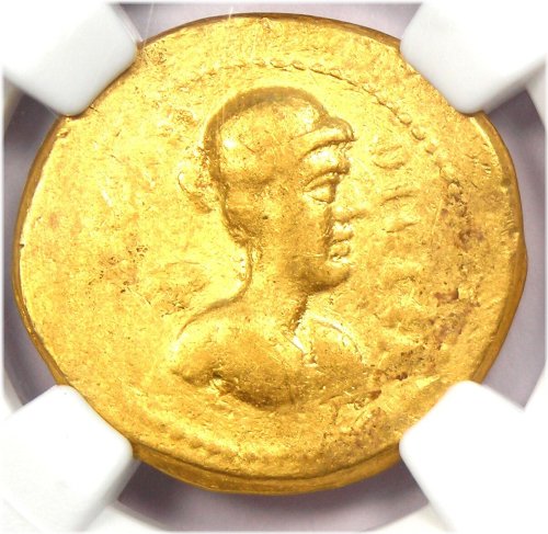 Julius Caesar AV Aureus Coin (45 BC, L. Plancus) - NGC Certified Fine