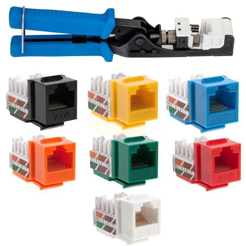 Keystone Punch Down Set - Cat6 RJ45 Ethernet Jacks (45 Degree)