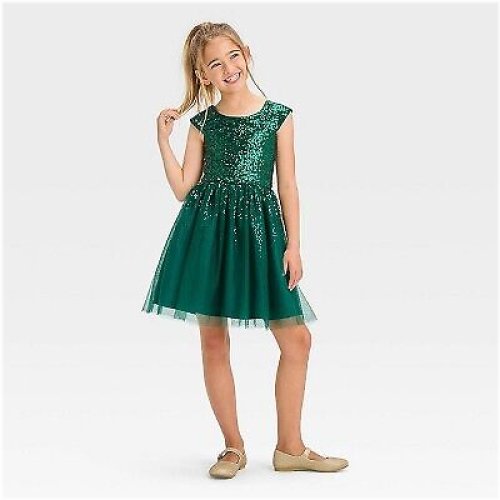 Emerald Sparkle Cap Sleeve Dress