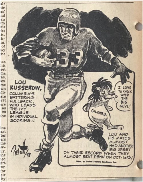 Pieto's Columbia Lions Football Player 1948 Newspaper Panel