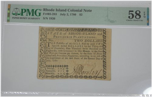 Rhode Island Colonial $2 Note - 1780