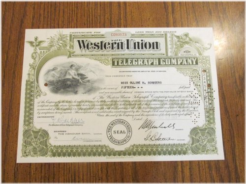 Vintage Telegraph Stock Certificate - 1957, 15 Shares
