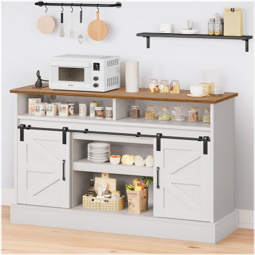 White Kitchen Wine Bar Cabinet with Floating Shelf