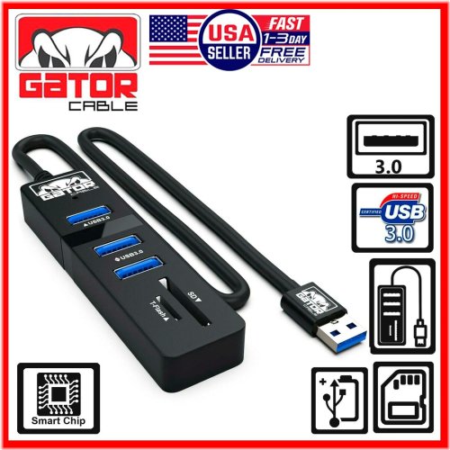 Data Sync 3-Port USB Hub with SD TF Card Reader