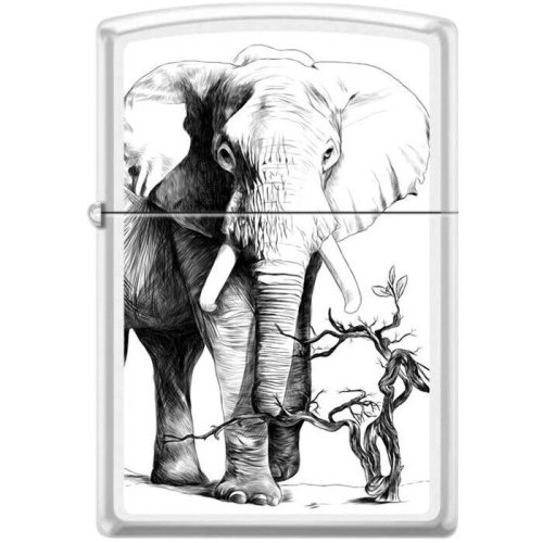 Wildlife Edition Zippo Lighter - White Matte Elephant