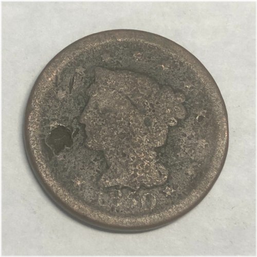 Dark Patina Braided Hair Cent (1850)