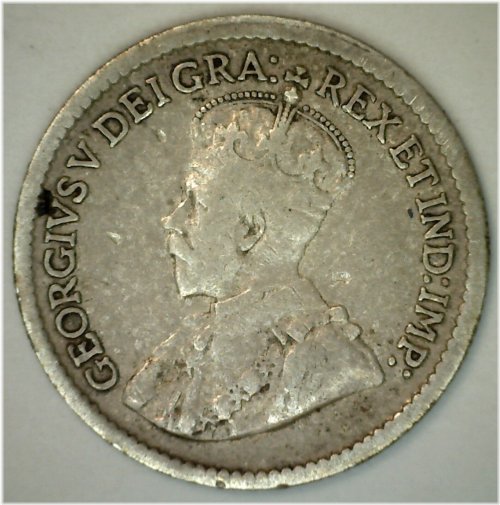 George V 1919 Canadian Silver 5 Cents Coin - Circulated VG