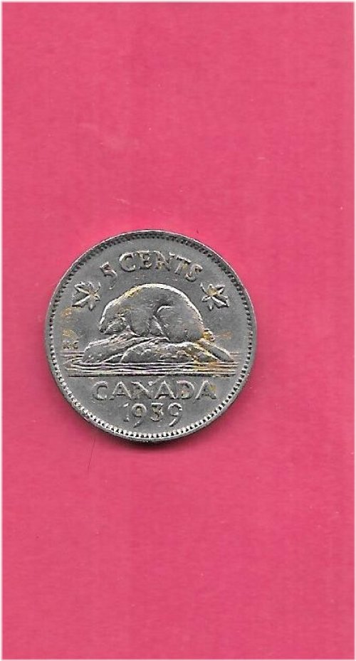 Canadian Vintage 5 Cent Nickel Coin (1939)