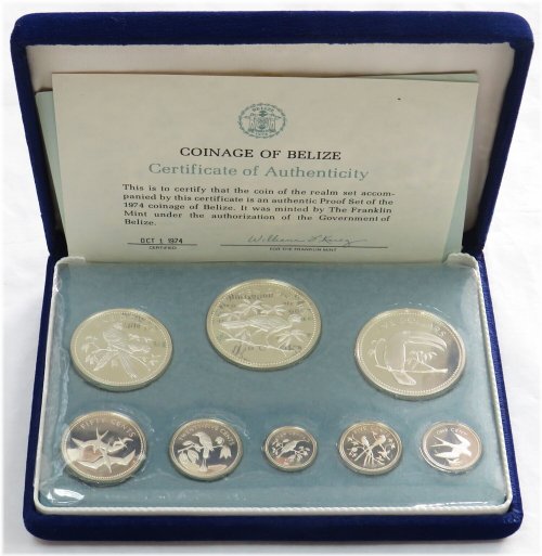 Belize 1974 Gem Proof Set with Full Silver Coins and Original Packaging