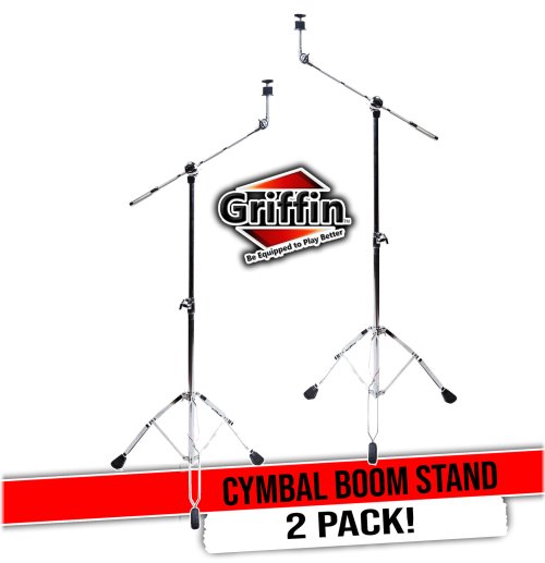 Boom Arm Cymbal Stand Set by Griffin (2 Pack) - Percussion Hardware and Assembly Accessories