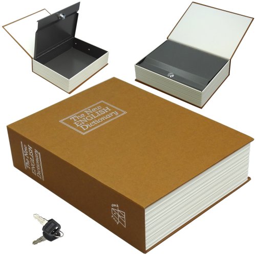 Secret Stash Book Safe with Key Lock - Metal Brown (Large)